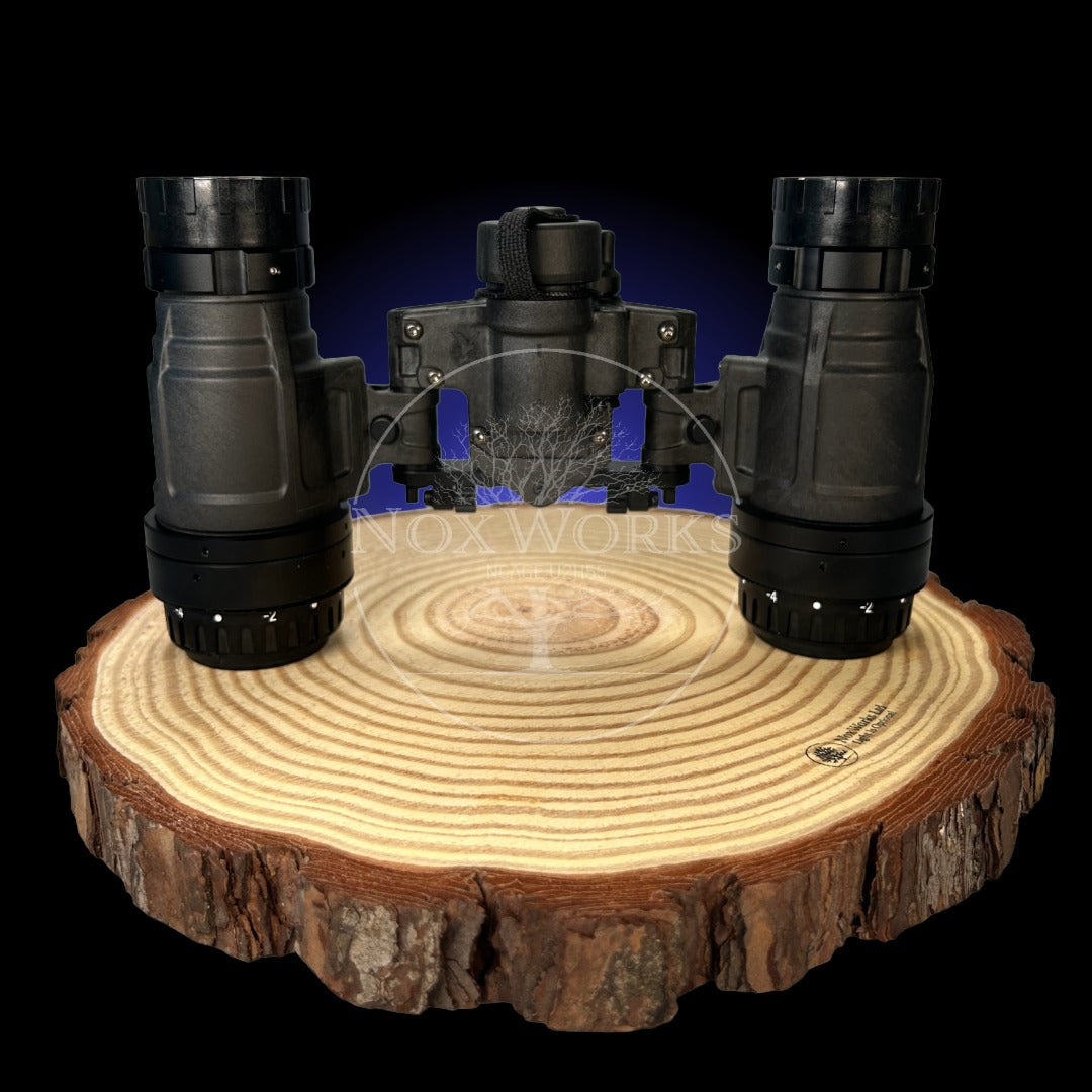 Night Vision Binoculars, the nocturn industries raptor, Built In The UK Displayed showing the bottom of the housing