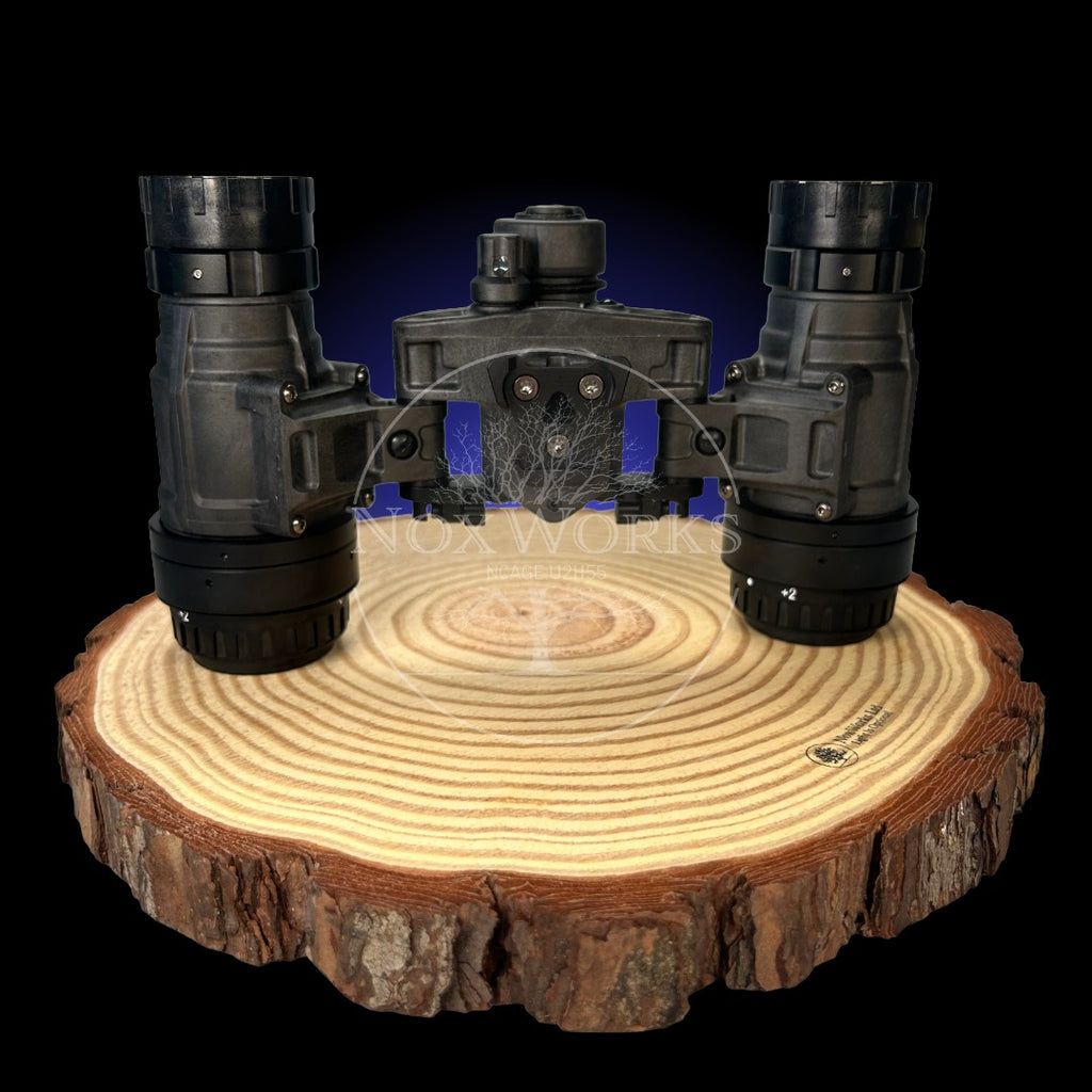 Night Vision Binoculars, the nocturn industries raptor, Built In The UK Displayed showing the top of the housing.